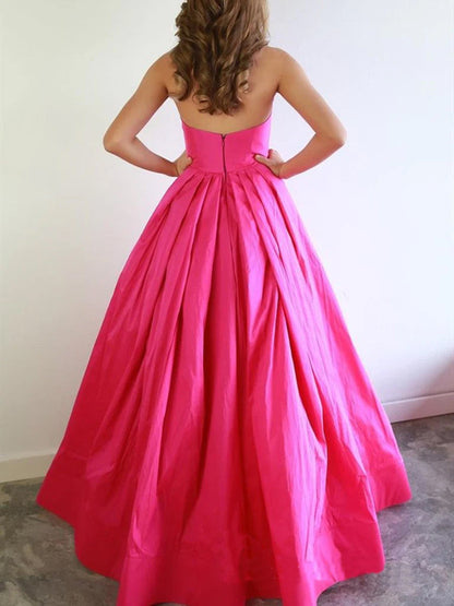 A-Linie Herzausschnitt Fuchsia Ballkleider Satin Ballkleid Abendkleid