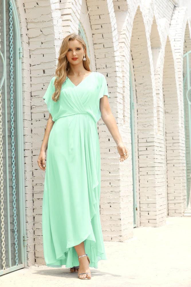 Vestidos de Mãe da Noiva Tamanho Grande Decote em V Comprido para Baixo Vestido de Gala Formal para Convidado de Casamento 28020