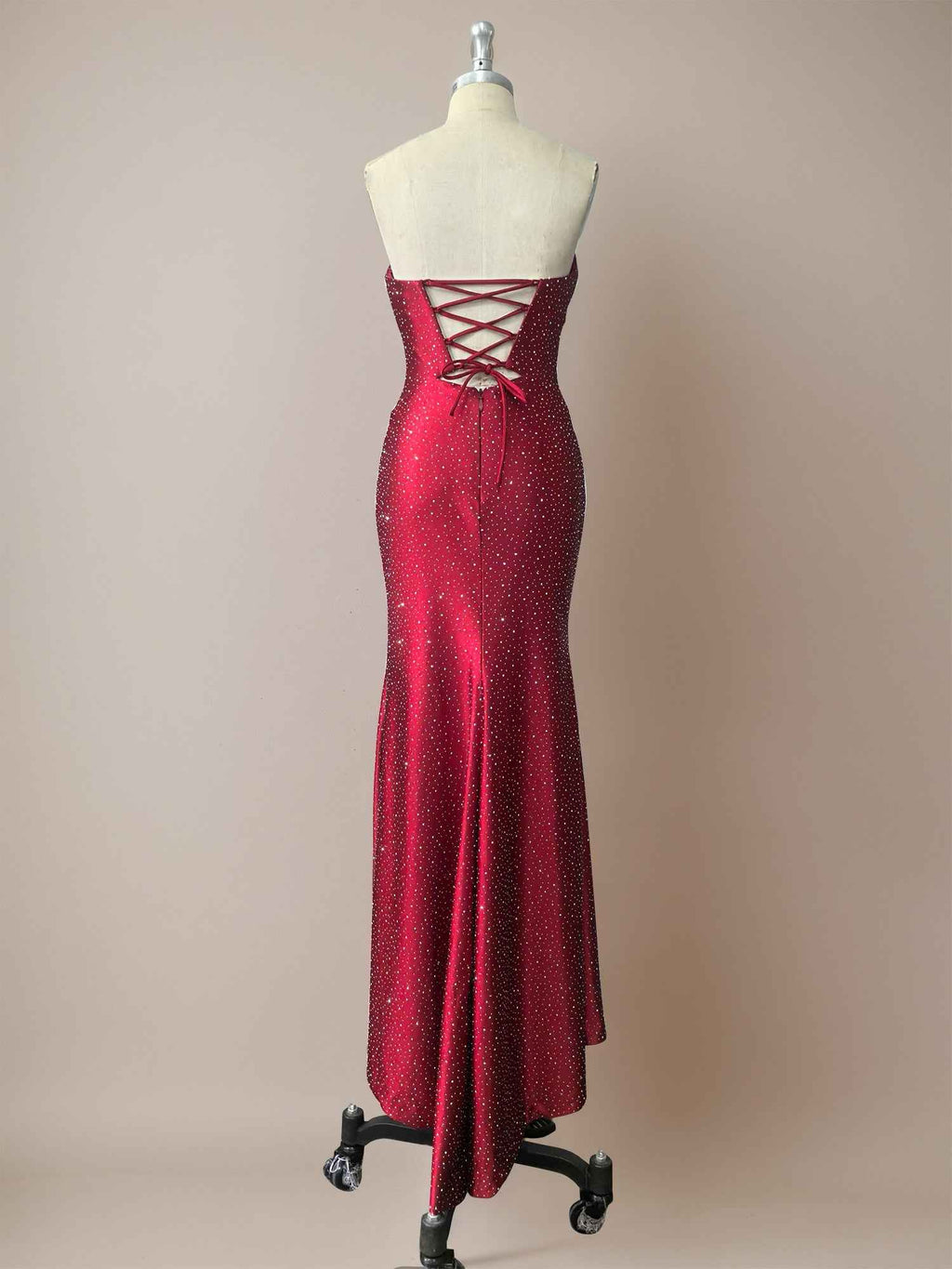 Hot Pink Mermaid Strapless Prom Dress Beaded With Lace Up Back