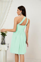 Numbersea Damen Chiffon Kurzes Ein-Schulter Brautjungfernkleid Festliche Kleider für Feier Heimkehr 2804