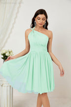 Numbersea Damen Chiffon Kurzes Ein-Schulter Brautjungfernkleid Festliche Kleider für Feier Heimkehr 2804