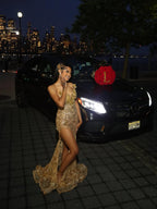 Romantic V Neck Strapless Mermaid Prom Dress With Gem Embellishments