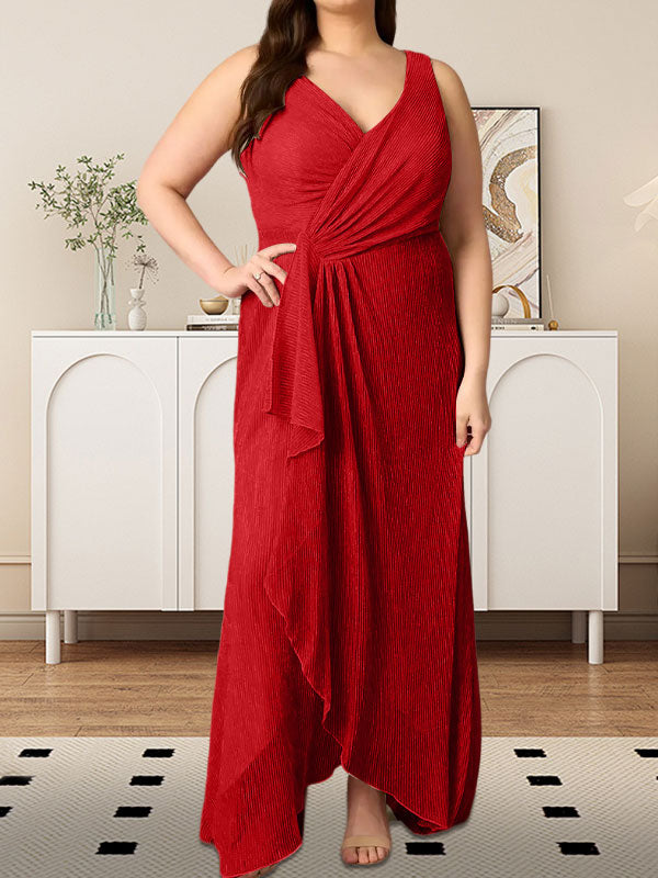 A-Linien-Kleid mit V-Ausschnitt und gerüschtem Metallic-Netzstoff