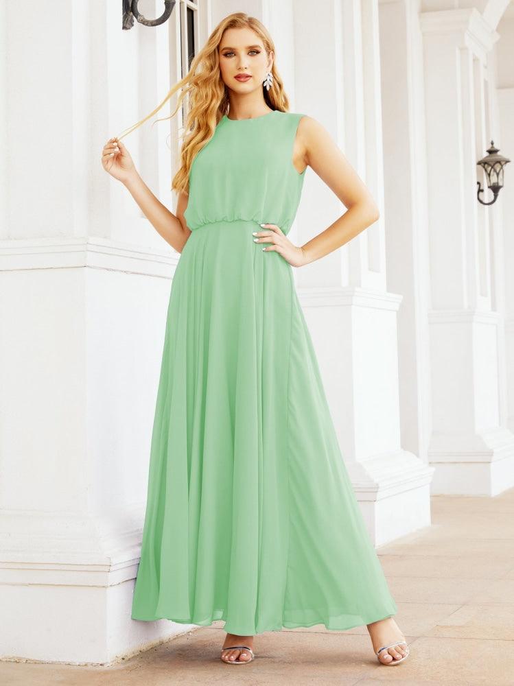 Vestido de Dama de Honra Sem Mangas Longo Linha A para Baile de Gala e Noites Formais 28025