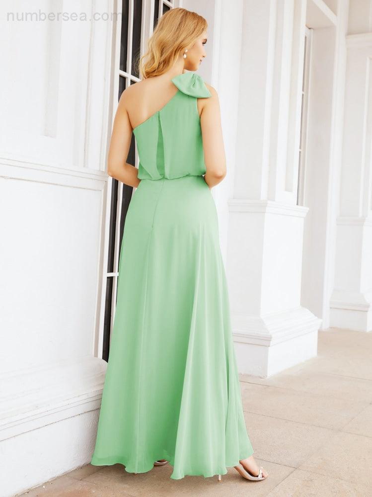 Robe de mariée longue asymétrique en mousseline à volants, sans manches et fendue sur le côté, modèle 28057