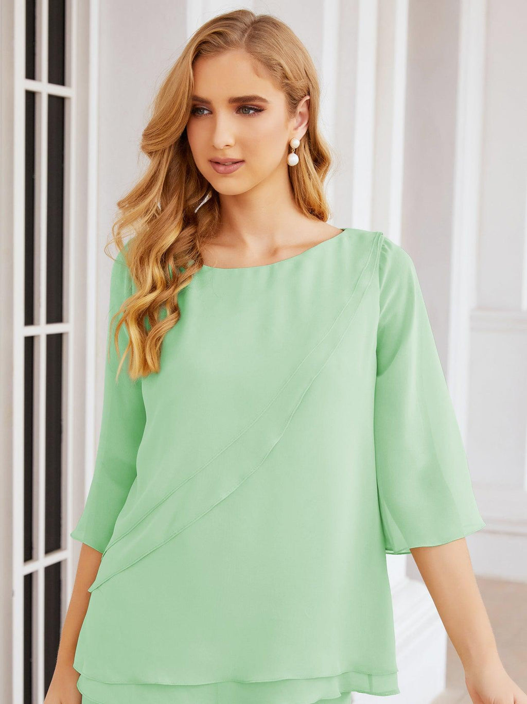 Robe de mariée élégante pour la mère de la mariée en deux pièces, tailleur pantalon grande taille à volants superposés, peignoir argenté 28064