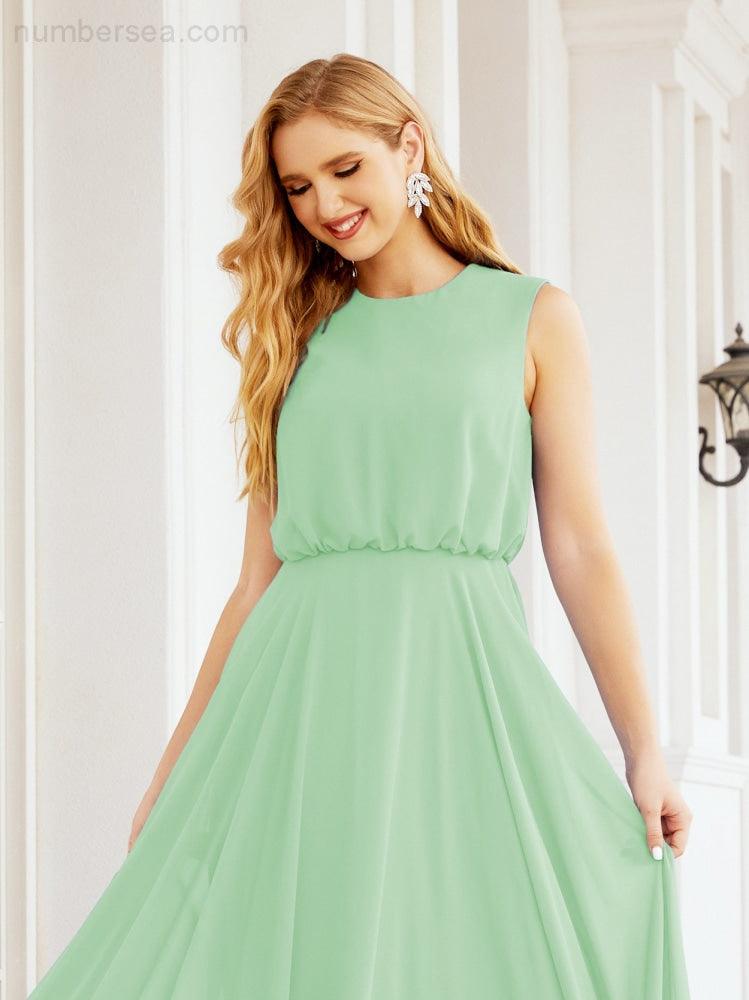 Vestido de Dama de Honra Sem Mangas Longo Linha A para Baile de Gala e Noites Formais 28025