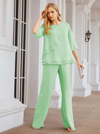 Robe de mariée élégante pour la mère de la mariée en deux pièces, tailleur pantalon grande taille à volants superposés, peignoir argenté 28064