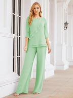 Robe de mariée élégante pour la mère de la mariée en deux pièces, tailleur pantalon grande taille à volants superposés, peignoir argenté 28064