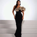 Gold Ruffle Off-Shoulder Bandage Prom Dress