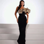 Gold Ruffle Off-Shoulder Bandage Prom Dress