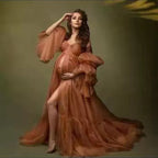 Hot-selling new soft mesh shiny long-sleeved V-neck gauze skirt maternity gauze skirt