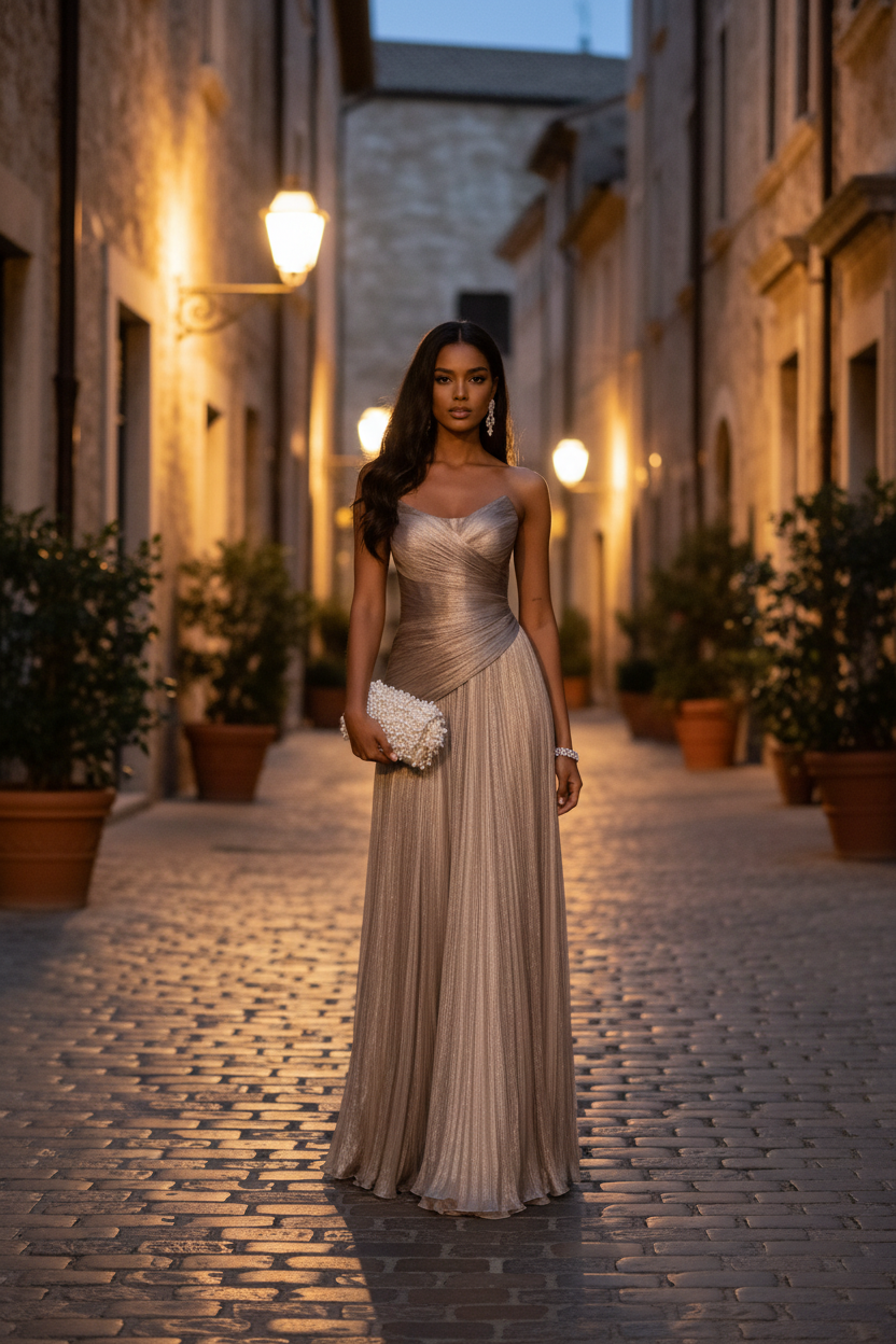 Chic Strapless Sleeveless Long Prom Dress With Ruffles Pleated Custom