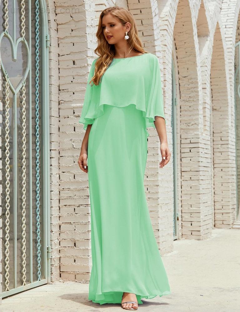 Abito da Damigella Donna Manica Lunga Scollatura a V Chiffon Abito da Cerimonia Matrimonio Festa 28018