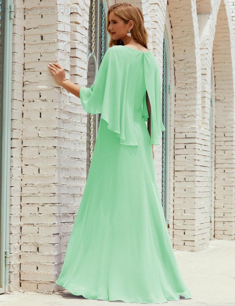 Abito da Damigella Donna Manica Lunga Scollatura a V Chiffon Abito da Cerimonia Matrimonio Festa 28018