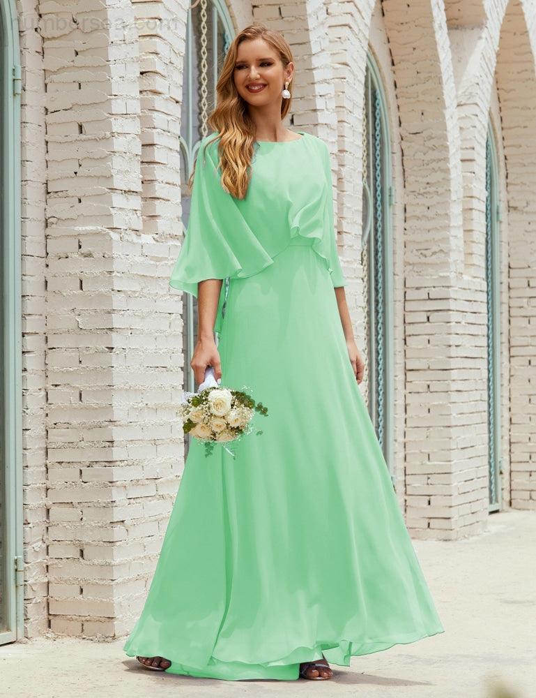 Abito da Damigella Donna Manica Lunga Scollatura a V Chiffon Abito da Cerimonia Matrimonio Festa 28018