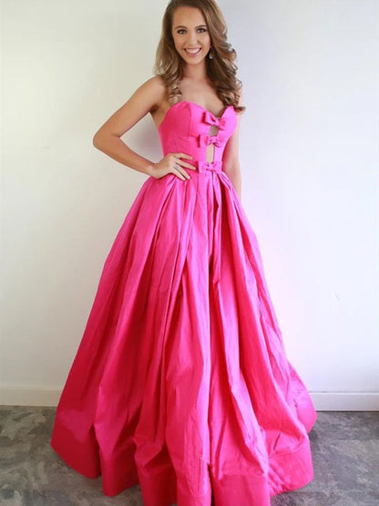 A-Linie Herzausschnitt Fuchsia Ballkleider Satin Ballkleid Abendkleid