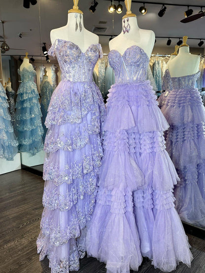 A-Linie Herzausschnitt Stufen Langes Tüll Ballkleid