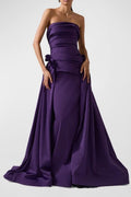 Strapless Backless Sleeveless Long A Line Prom Dress Pleated
