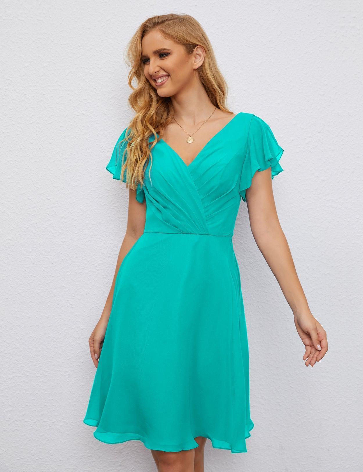 Vestido de Regresso a Casa em Forma de U Vestido de Baile Formal Vestido de Cocktail de Comprimento ao Joelho Manga Curta para Festa 28077