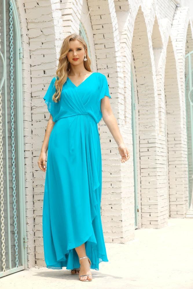 Vestidos de Mãe da Noiva Tamanho Grande Decote em V Comprido para Baixo Vestido de Gala Formal para Convidado de Casamento 28020