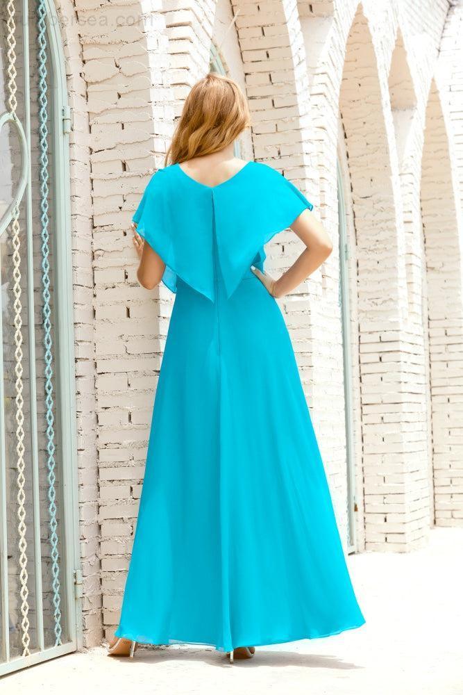Robe de la Mère de la Mariée Grande Taille Col en V Longueur Solennelle Robe de Bal Formelle pour Invité de Mariage 28020