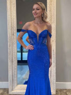 Royal Blue Off The Shoulder Mermaid Prom Gown For Women