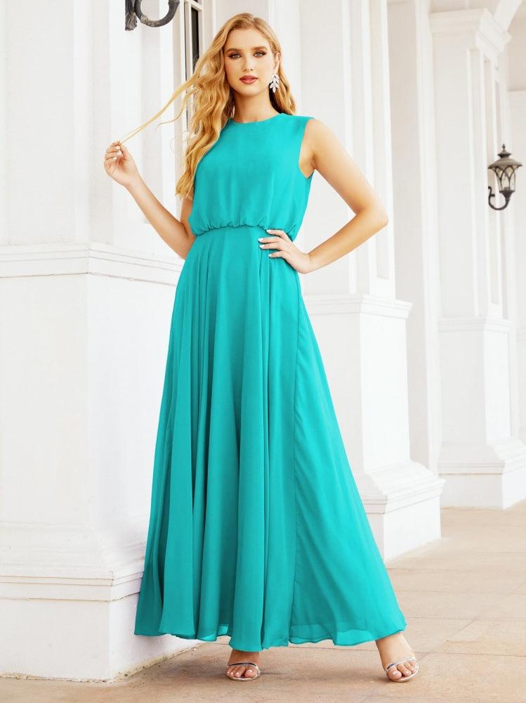 Vestido de Dama de Honra Sem Mangas Longo Linha A para Baile de Gala e Noites Formais 28025