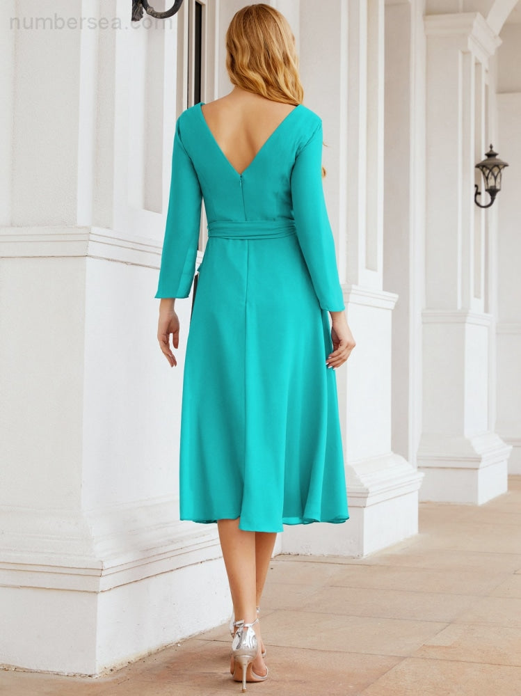 Bridesmaid Dress V-Back Waist Belt Mother of the Bride Wedding Guest SY28031