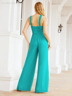 Tuta da sera elegante Numbersea con scollo incrociato, abito lungo per damigella, pantaloni a zampa d'elefante 28033