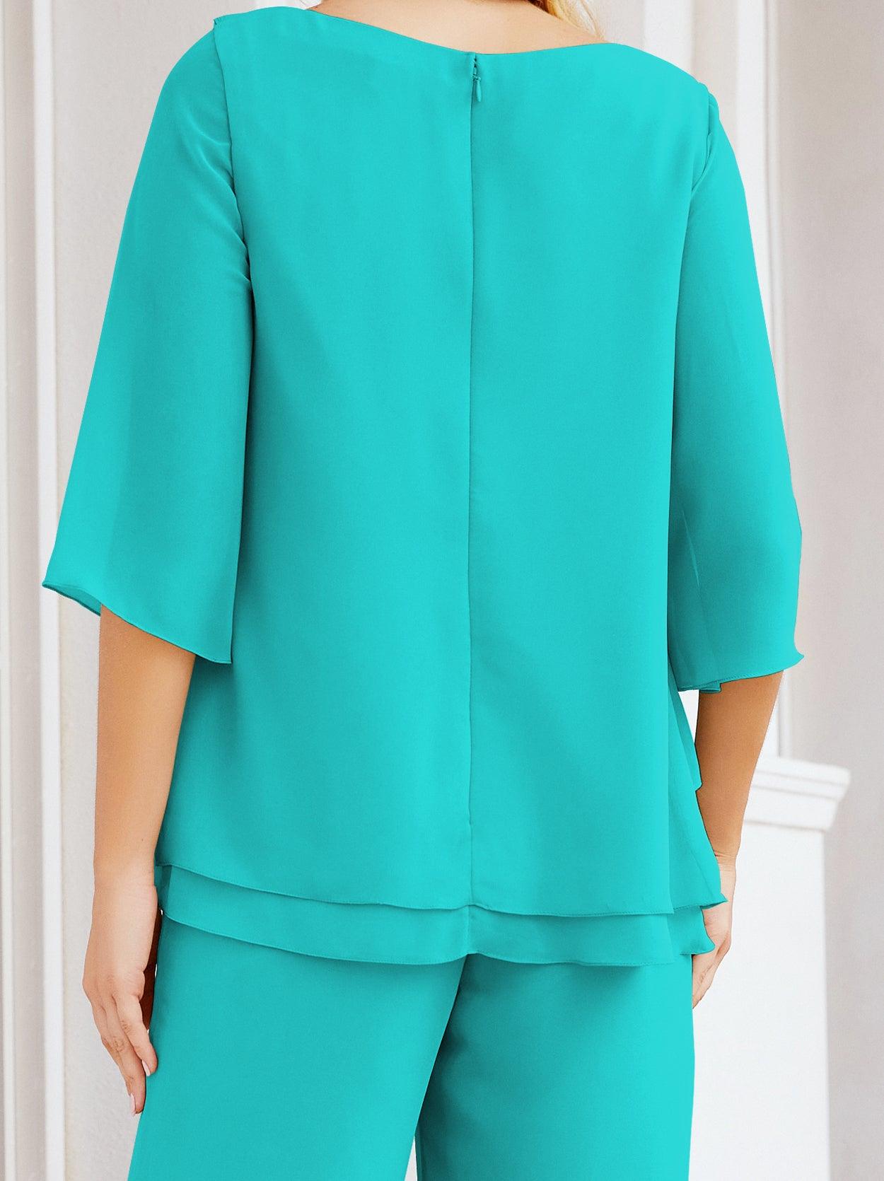 Robe de mariée élégante pour la mère de la mariée en deux pièces, tailleur pantalon grande taille à volants superposés, peignoir argenté 28064