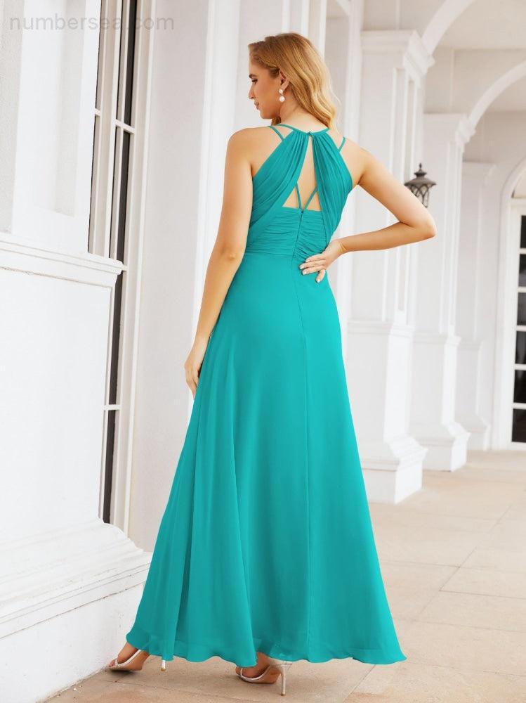 Numbersea Robes de demoiselle d'honneur pour femmes à bretelles doubles spaghetti Robe longue de soirée formelle fendue sur le côté 28051