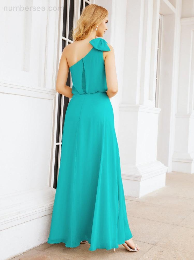 Robe de mariée longue asymétrique en mousseline à volants, sans manches et fendue sur le côté, modèle 28057