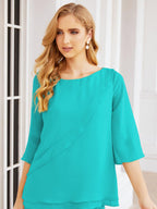 Robe de mariée élégante pour la mère de la mariée en deux pièces, tailleur pantalon grande taille à volants superposés, peignoir argenté 28064