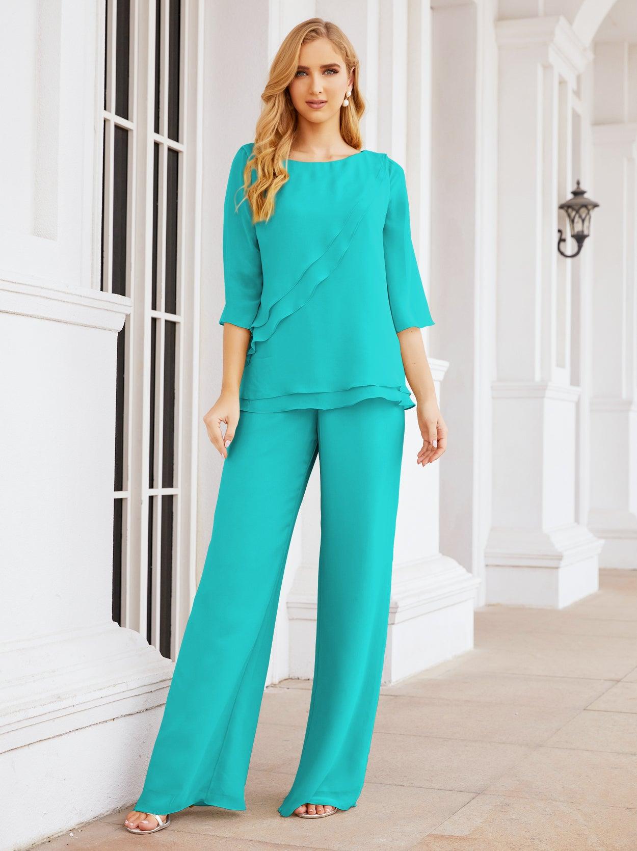 Robe de mariée élégante pour la mère de la mariée en deux pièces, tailleur pantalon grande taille à volants superposés, peignoir argenté 28064