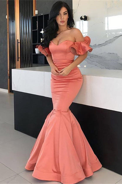 Stunning Long Off the Shoulder Satin Mermaid Prom Dresses