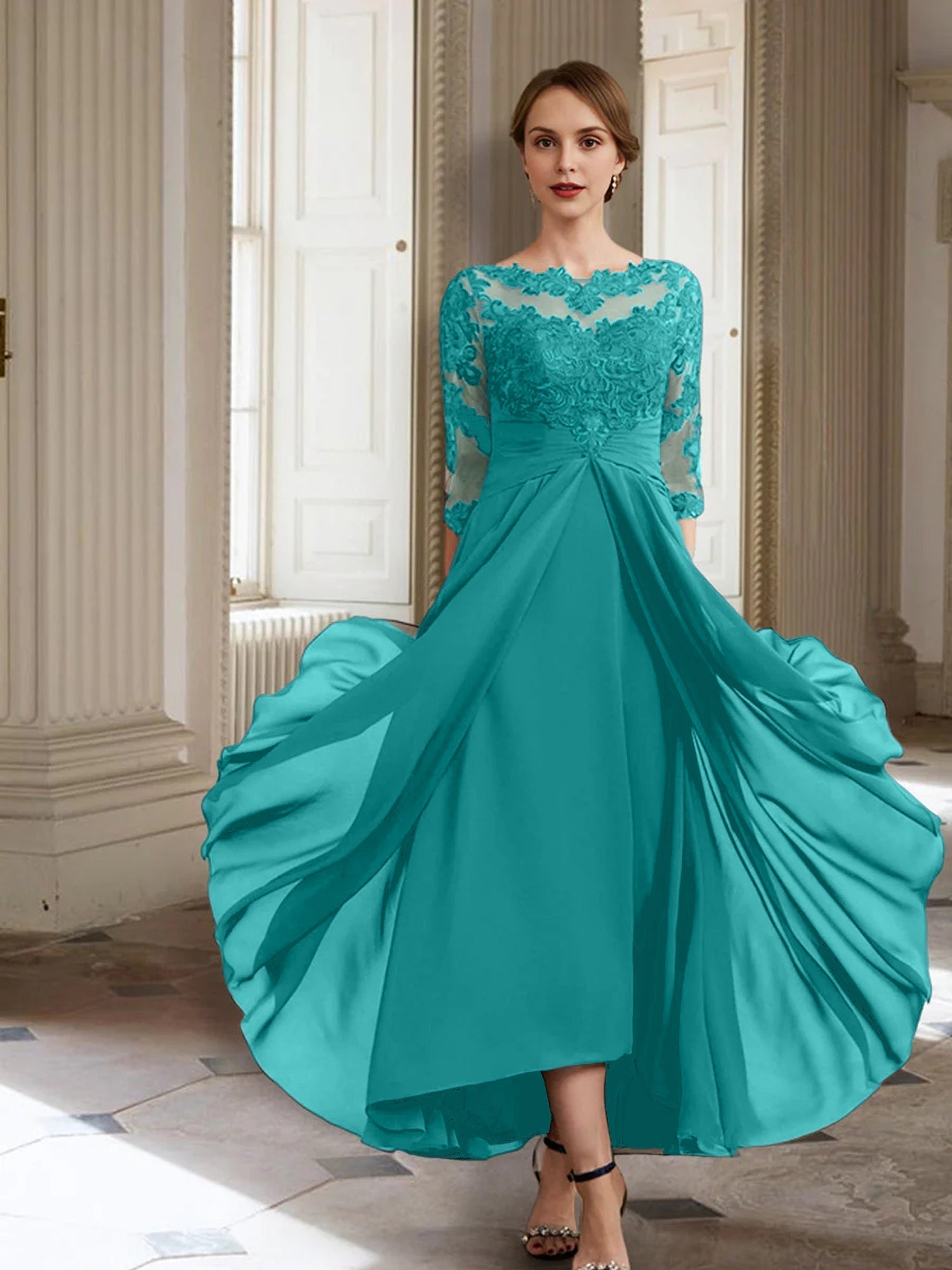 A-Linie/Princess-Linie Lange Ärmel Kleider für die Brautmutter mit Applikationen 