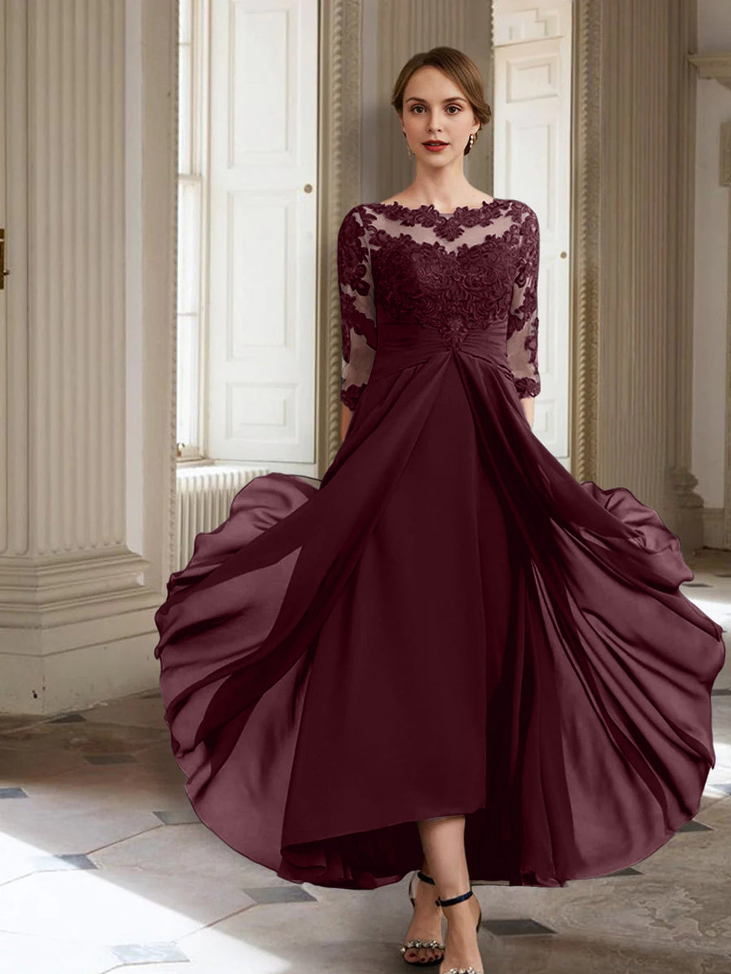 A-Linie/Princess-Linie Lange Ärmel Kleider für die Brautmutter mit Applikationen 