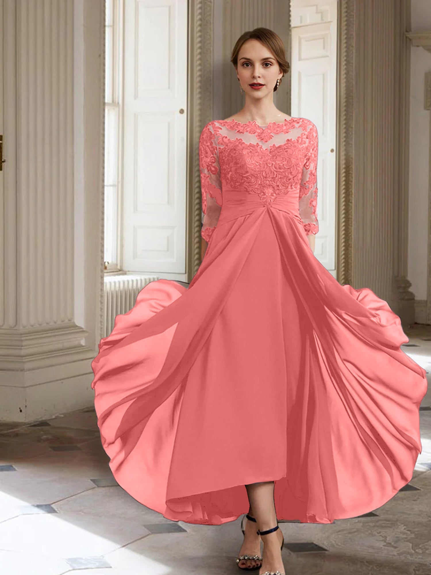 A-Linie/Princess-Linie Lange Ärmel Kleider für die Brautmutter mit Applikationen 