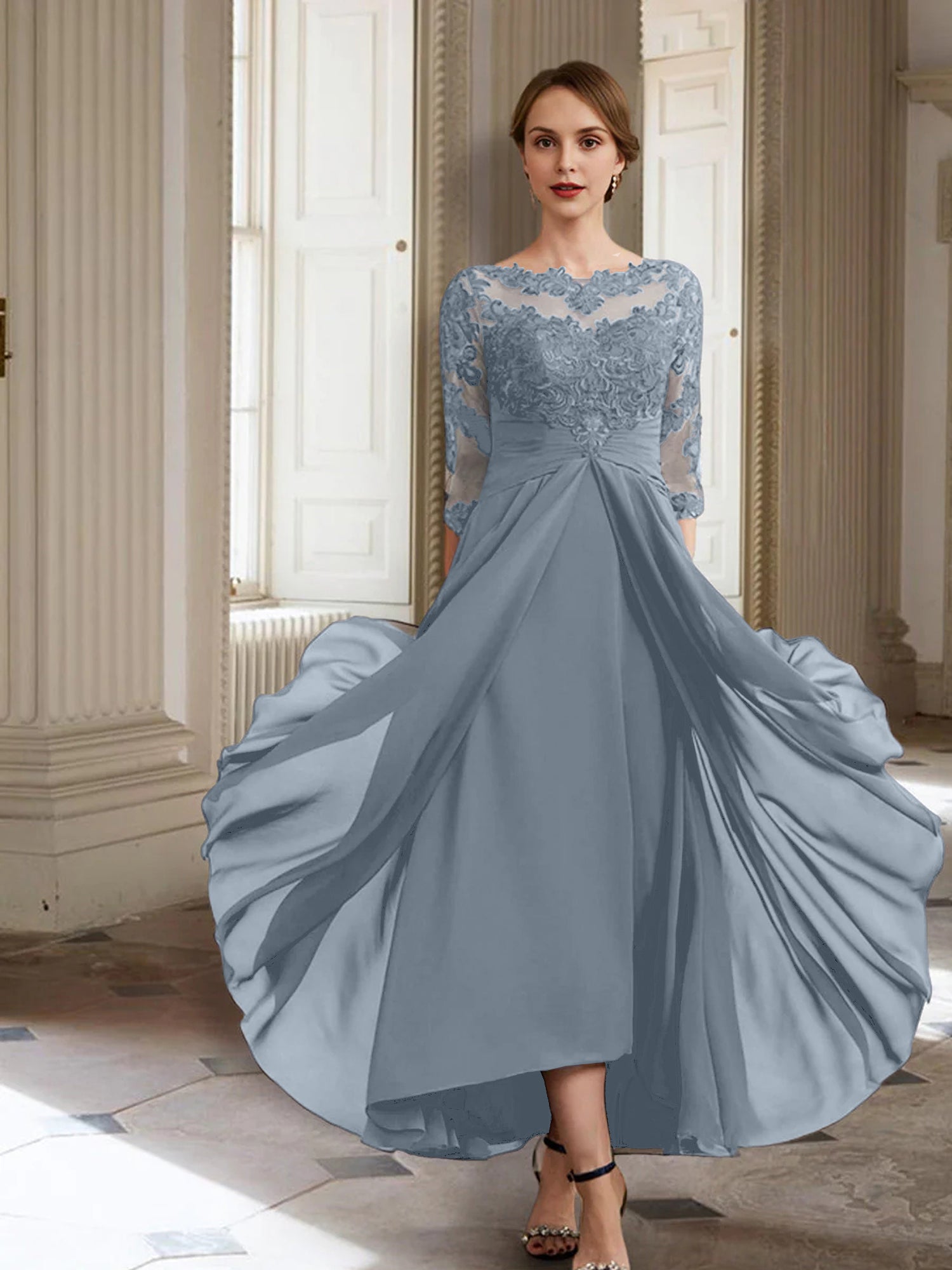 A-Linie/Princess-Linie Lange Ärmel Kleider für die Brautmutter mit Applikationen 