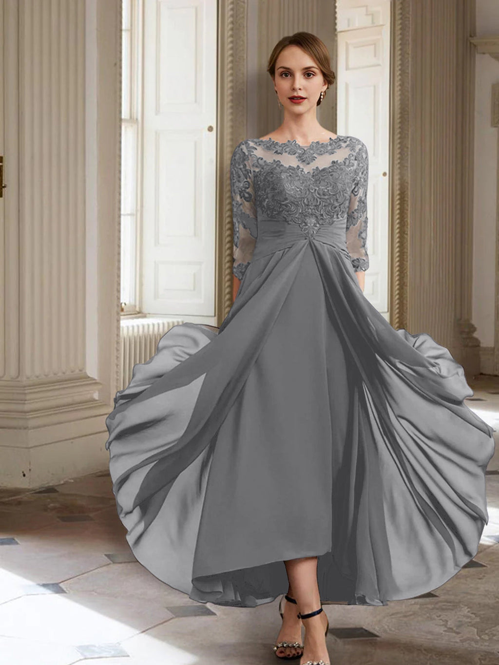 A-Linie/Princess-Linie Lange Ärmel Kleider für die Brautmutter mit Applikationen 