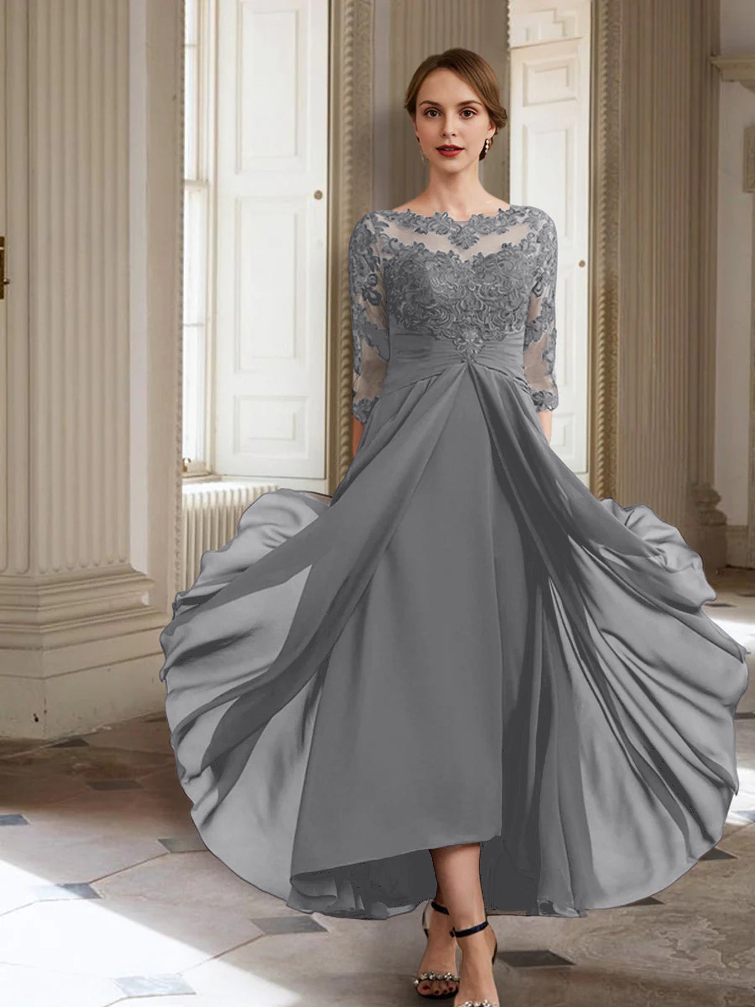 A-Linie/Princess-Linie Lange Ärmel Kleider für die Brautmutter mit Applikationen 