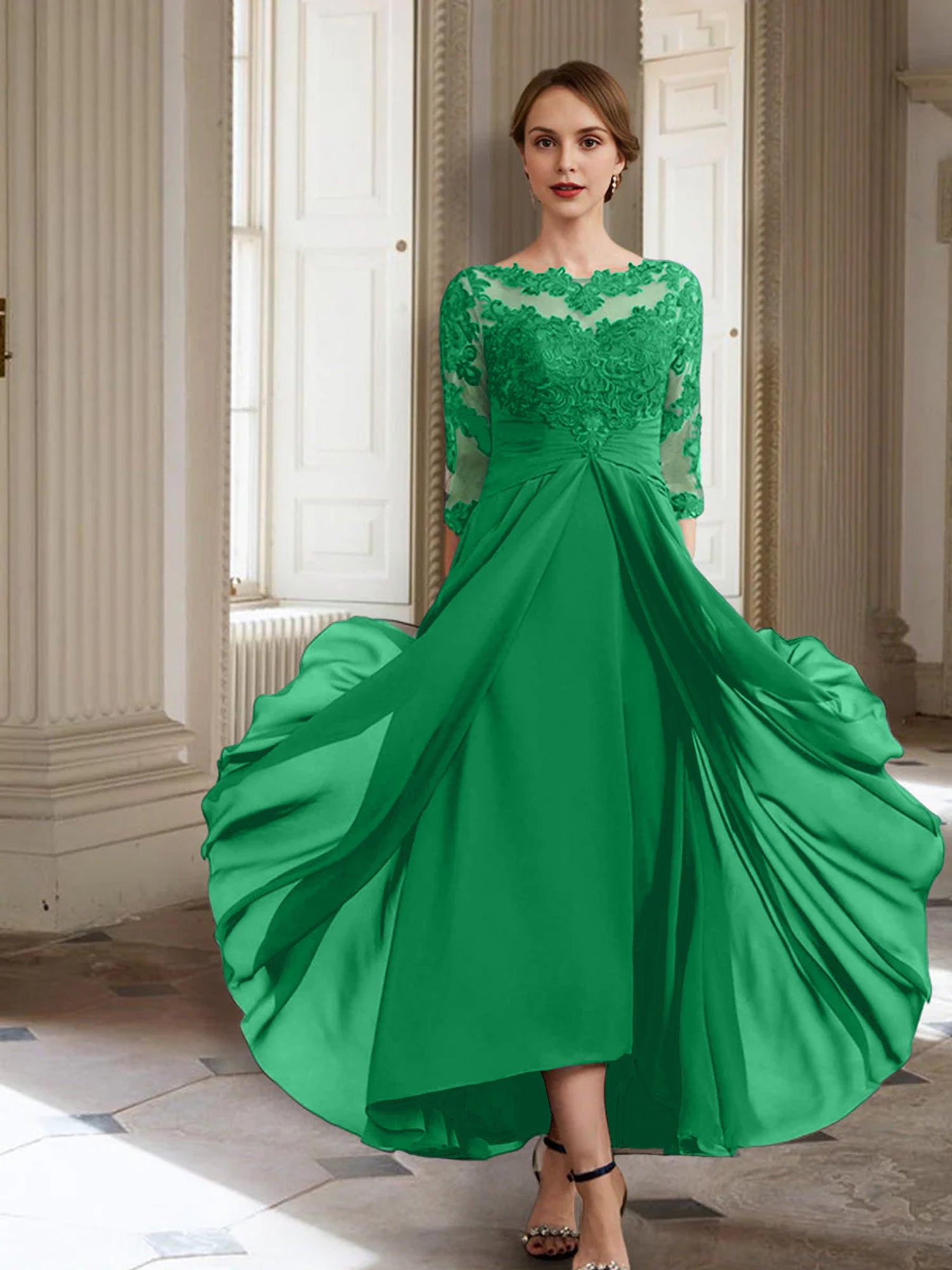 A-Linie/Princess-Linie Lange Ärmel Kleider für die Brautmutter mit Applikationen 