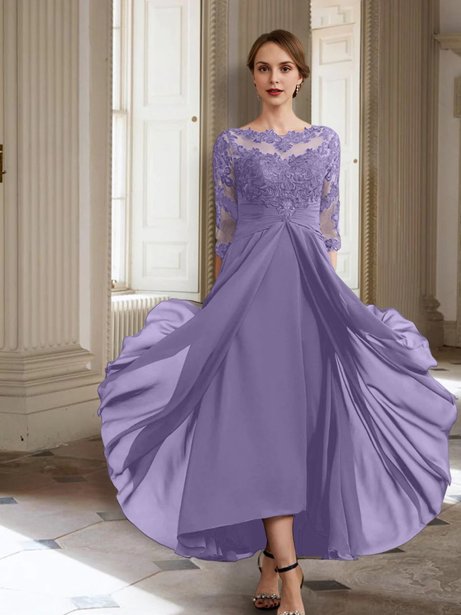 A-Linie/Princess-Linie Lange Ärmel Kleider für die Brautmutter mit Applikationen 