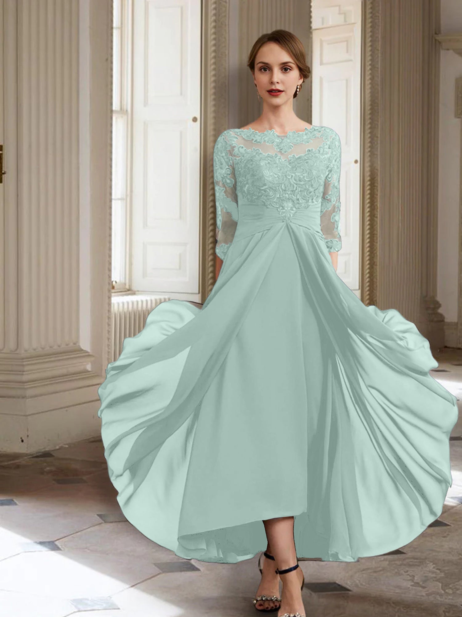 A-Linie/Princess-Linie Lange Ärmel Kleider für die Brautmutter mit Applikationen 