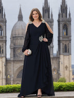 V Neck A Line Princess Gown For Mother Of The Bride With Rhinestones