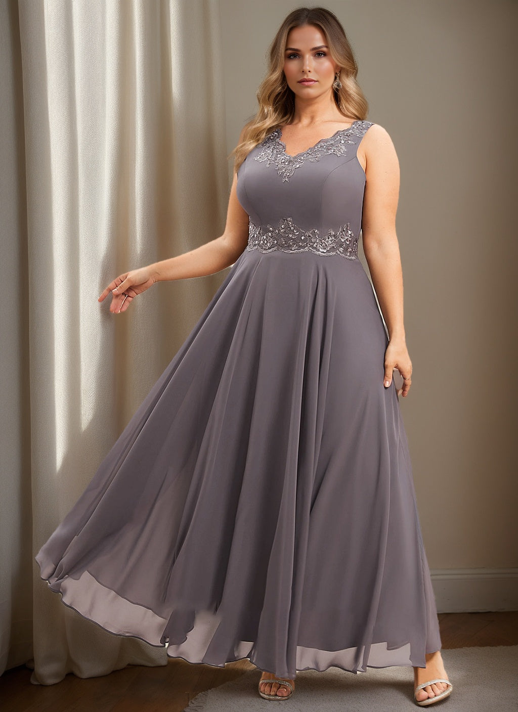 Mother Of The Bride A Line Dress With Applique And Sequins