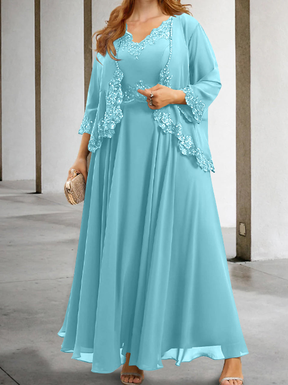Mother Of The Bride A Line Dress With Applique And Sequins