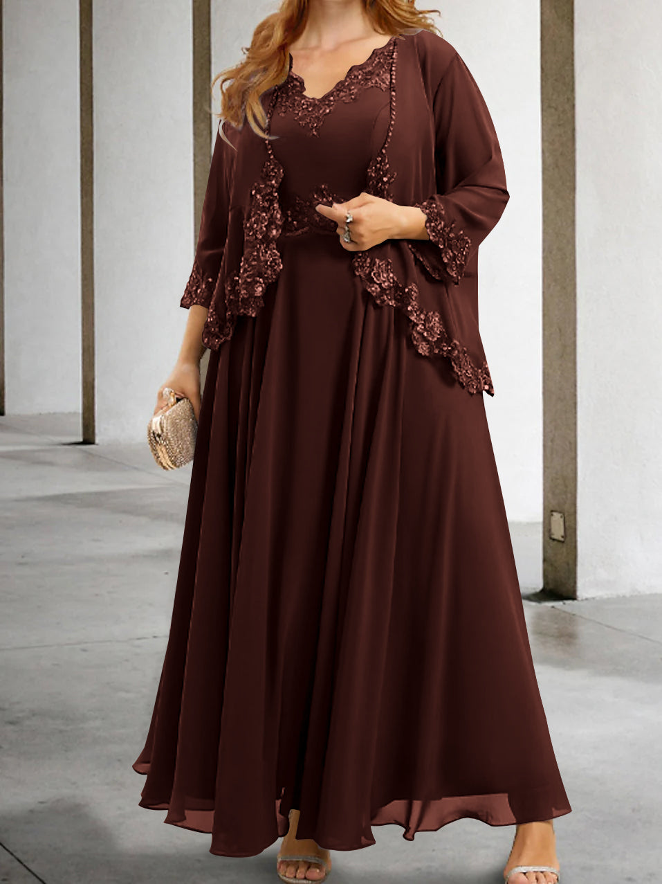 Mother Of The Bride A Line Dress With Applique And Sequins