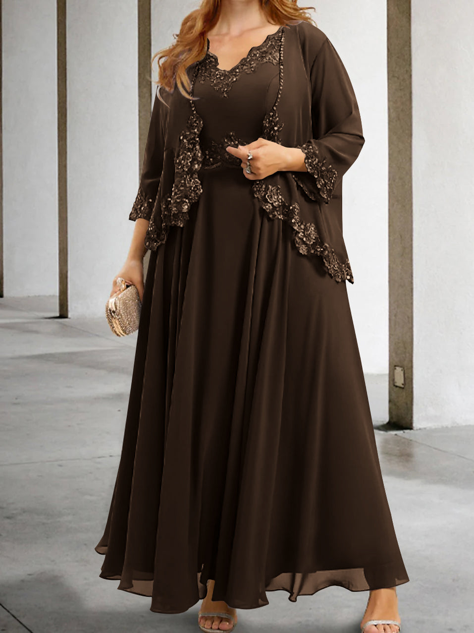 Mother Of The Bride A Line Dress With Applique And Sequins